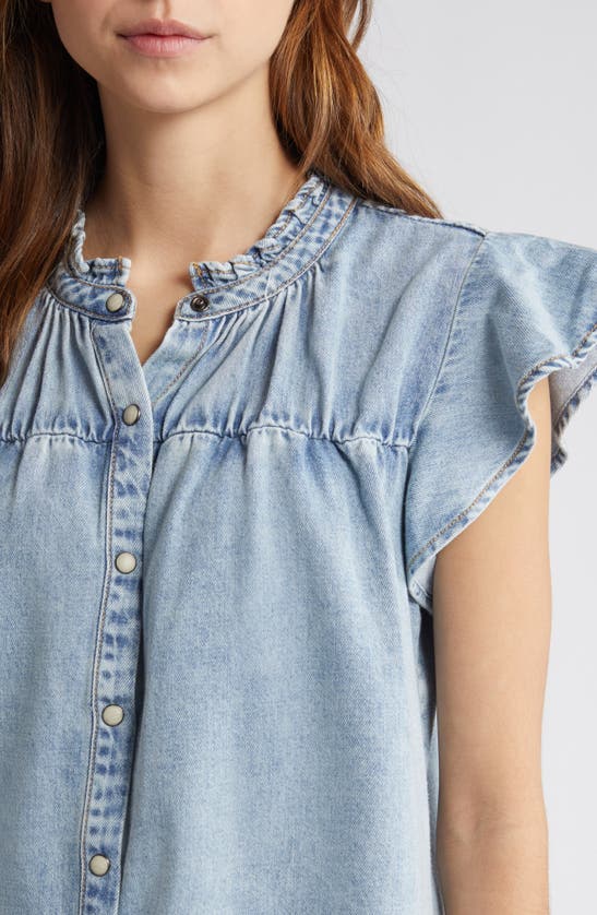 Shop Rails Ruthie Flutter Sleeve Denim Shirt In Faded Indigo