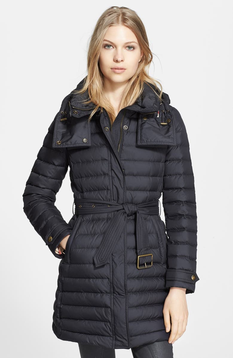 Burberry Brit 'Colbrooke' Channel Quilt Down Coat with Removable Hood ...