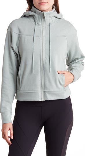 Yogalicious Activewear Grey Hooded Fleece Pullover Top Jacket MEDIUM