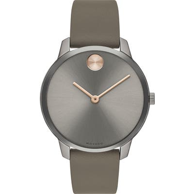 Movado Bold Leather Strap Watch, 35Mm