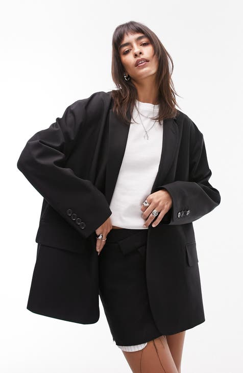 Topshop Tall faux leather oversized blazer in black - ShopStyle