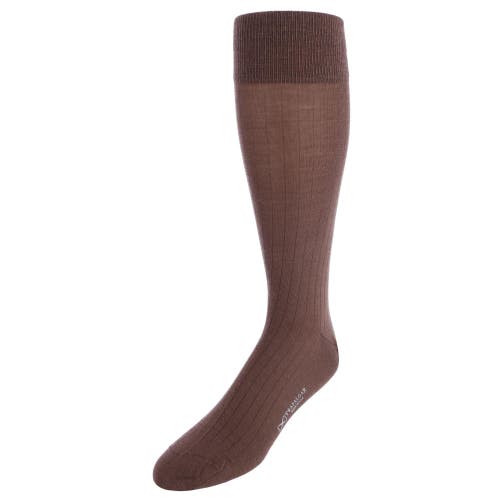 Shop Trafalgar Sutton Fine Merino Wool Solid Color Ribbed Socks In Brown