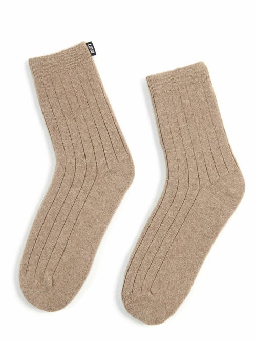 Shop Gobi Cashmere Trim Knit Bed Socks In Taupe