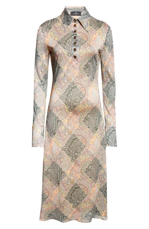 Shop Etro Patchwork Paisley Long Sleeve Shirtdress In Green/yellow Multi