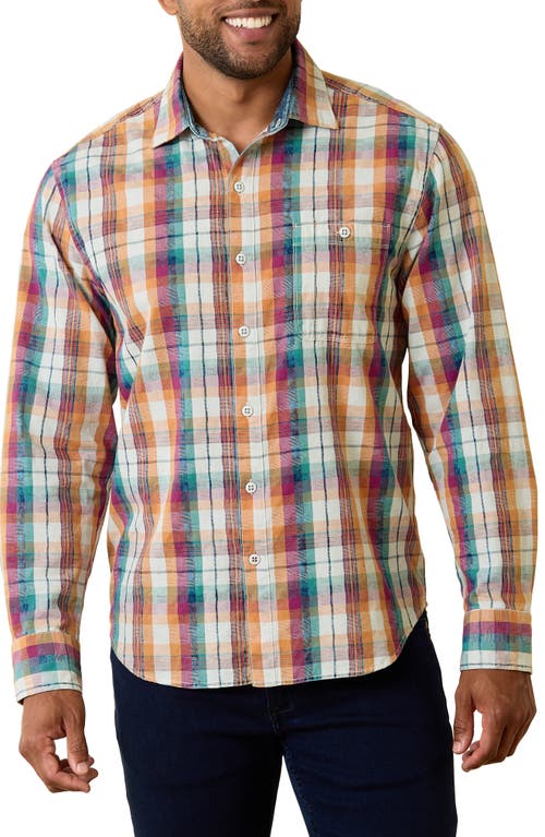 Tommy Bahama Indio Coast Plaid Cotton Button-Up Shirt in Peach Melt at Nordstrom, Size Medium