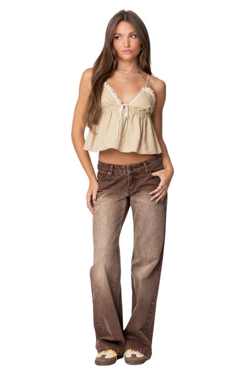 Edikted Claire Linen Look Babydoll Top In Beige