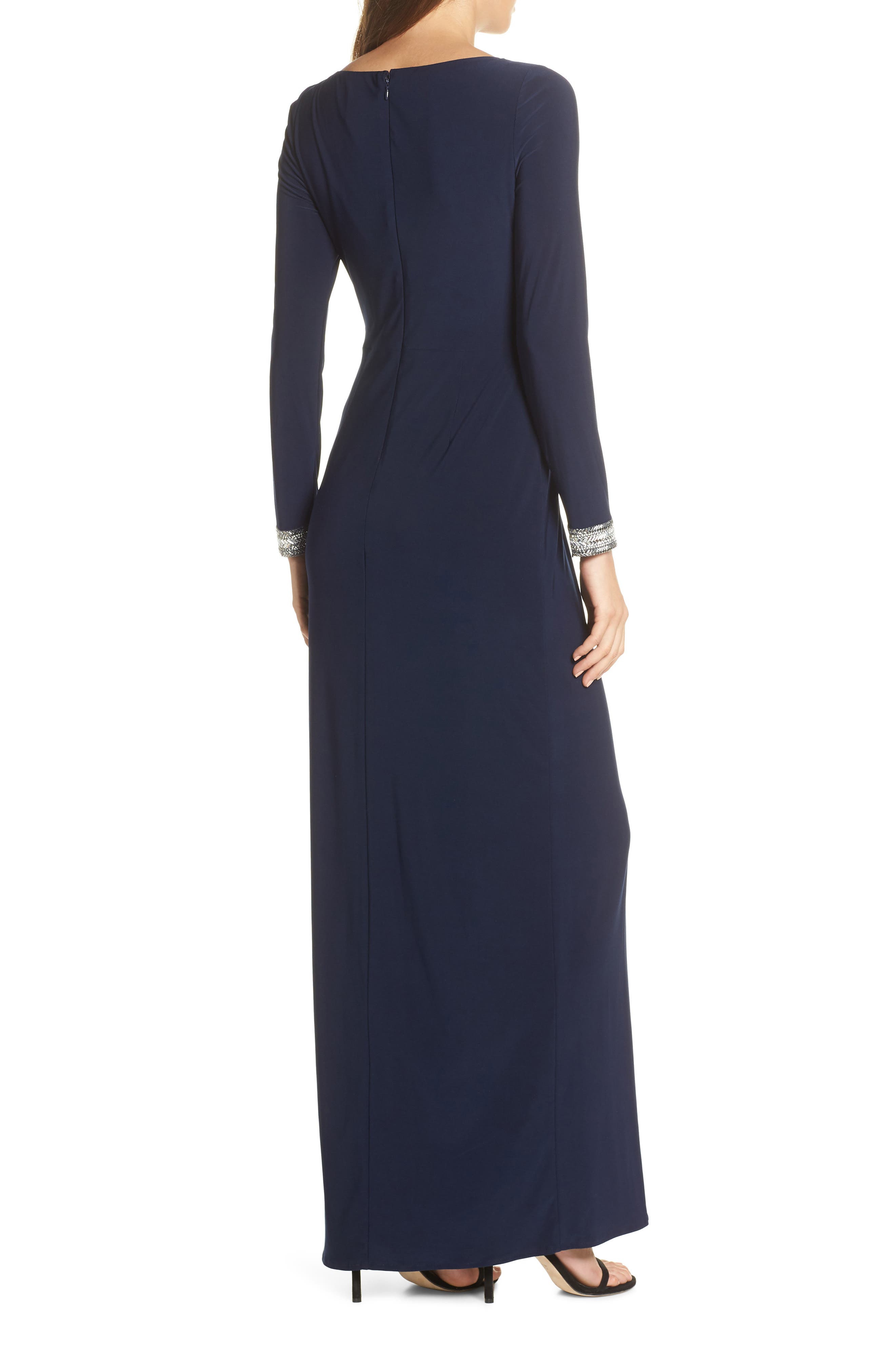 vince camuto beaded cuff ruched jersey dress