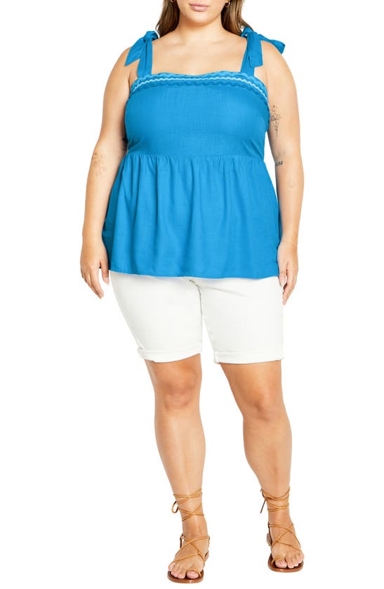 City Chic Paradiso Tie Strap Tank In Ice Blue