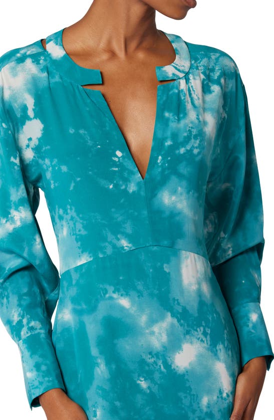Shop Equipment Joelle Long Sleeve Silk Midi Dress In Spring Teal And Metal