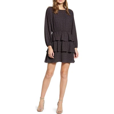 1.state Modern Speckle Ruffle Long Sleeve Minidress, Black