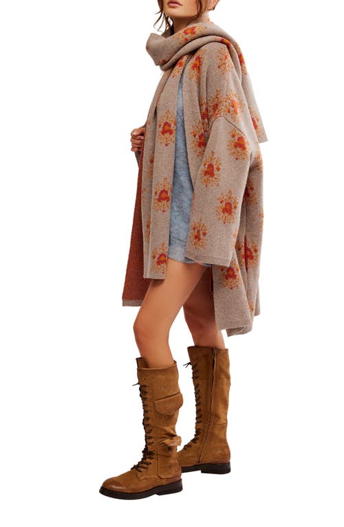 Shop Free People Bali Ayla Medallion Jacquard Wool Blend Scarf Cardigan In Autumn Combo