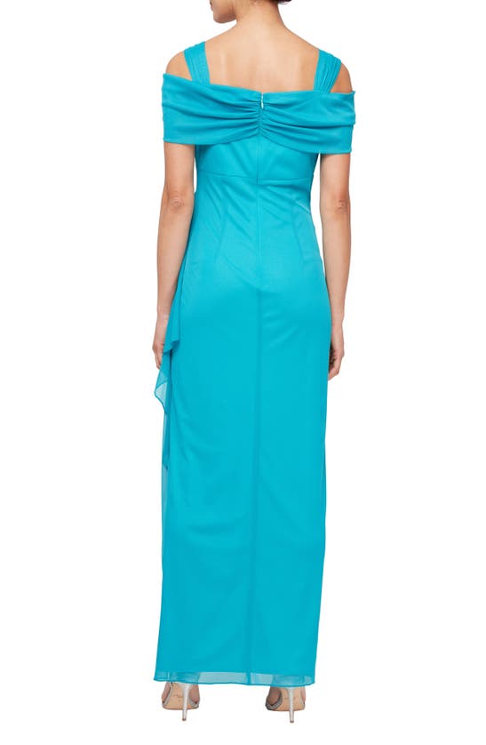 Shop Alex Evenings Cold Shoulder Ruffle Gown In Turquoise