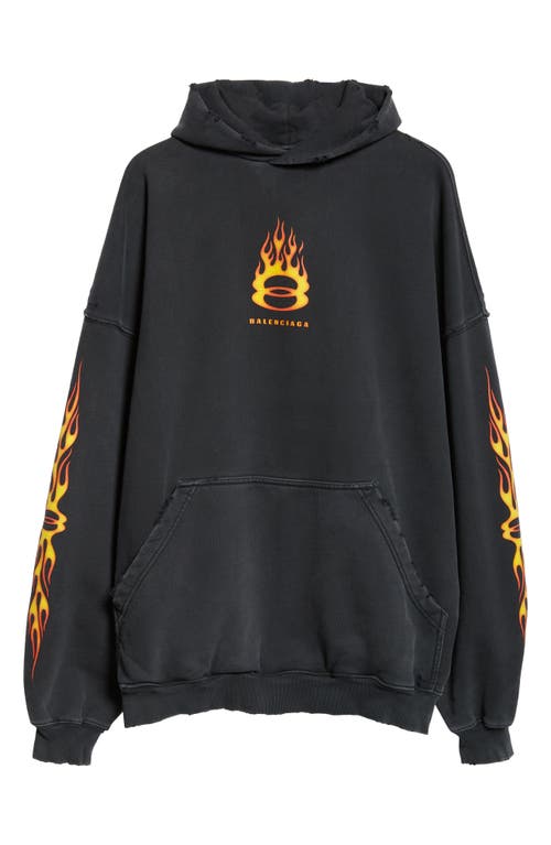 Shop Balenciaga Oversize Burning Unity Cotton Hoodie In 1134 Washed Out Black