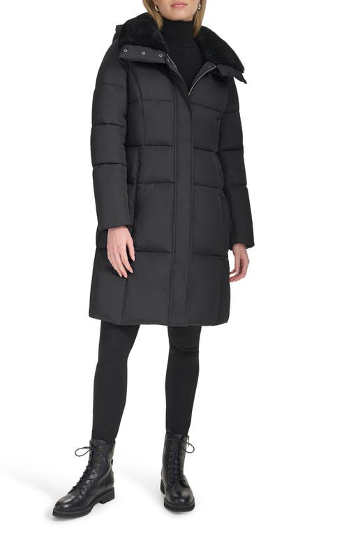 Shop Cole Haan Channel Quilted Shimmer Nylon Puffer Coat With Removable Hood In Black