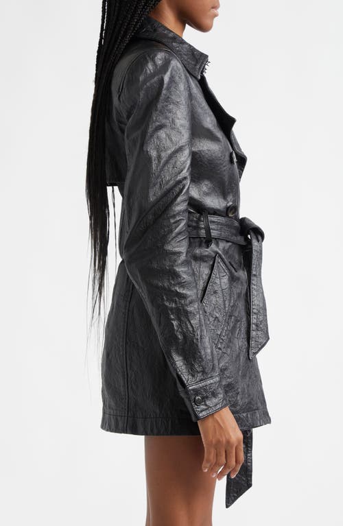 Shop Alexander Wang Memory Leather Short Trench Coat In 001 Black