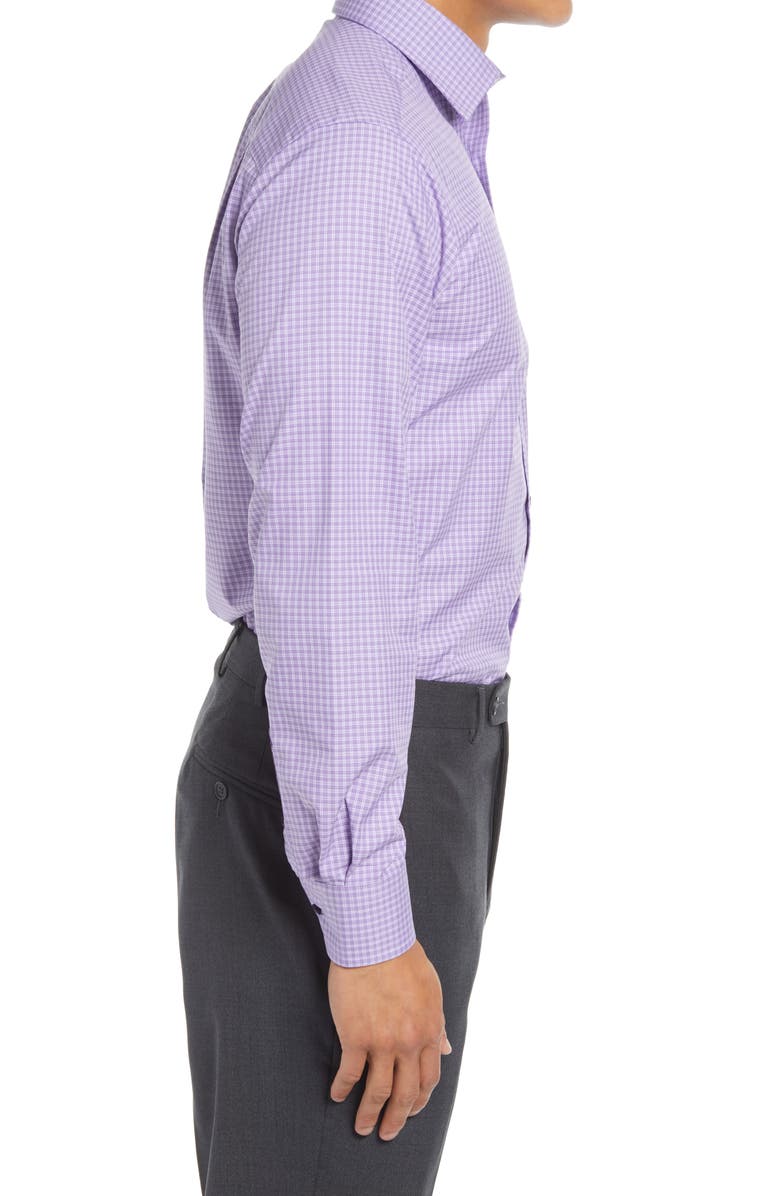 David Donahue Trim Fit Check Dress Shirt, Alternate, color, Purple
