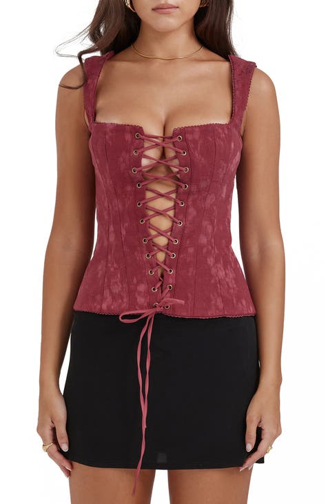 ASOS DESIGN Lena satin and lace corset with lace up and pleat