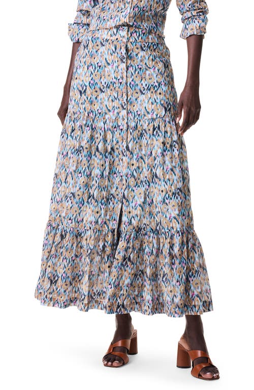 Up Beat Ikat Tiered Maxi Skirt in Blue Multi