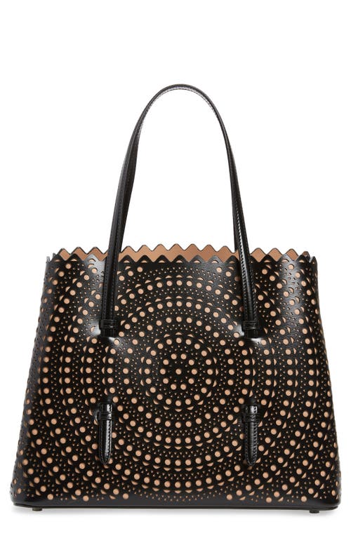 Alaïa Mini Vienne Mina Palm Perforated Leather Tote in Noir/Sable