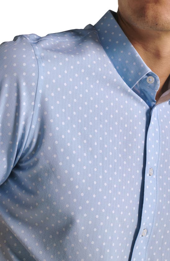 Shop 7 Diamonds Gareth Floral Dot Short Sleeve Performance Button-up Shirt In Blue