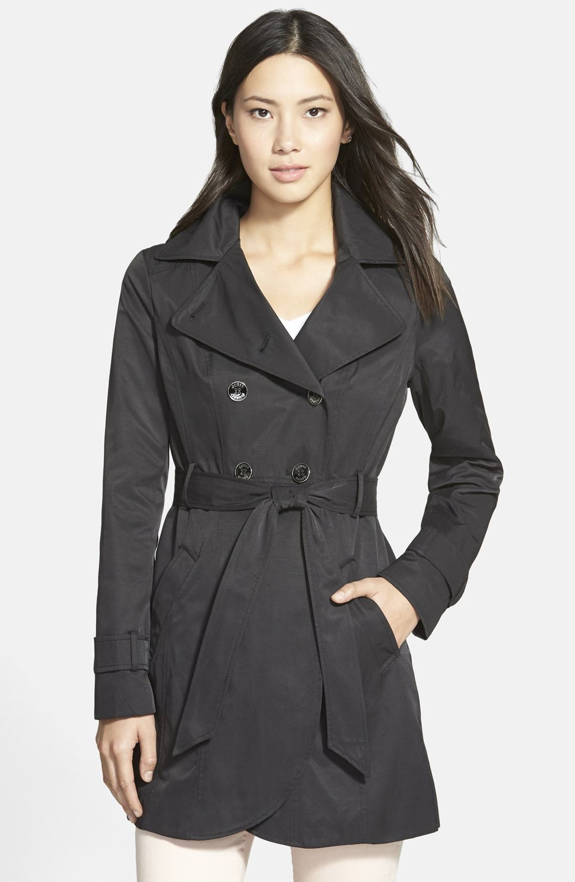 GUESS Double Breasted Trench Coat with Detachable Hood | Nordstrom