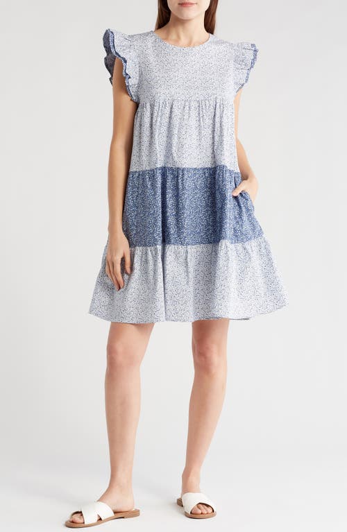 Floral Print Ruffle Dress in Blue