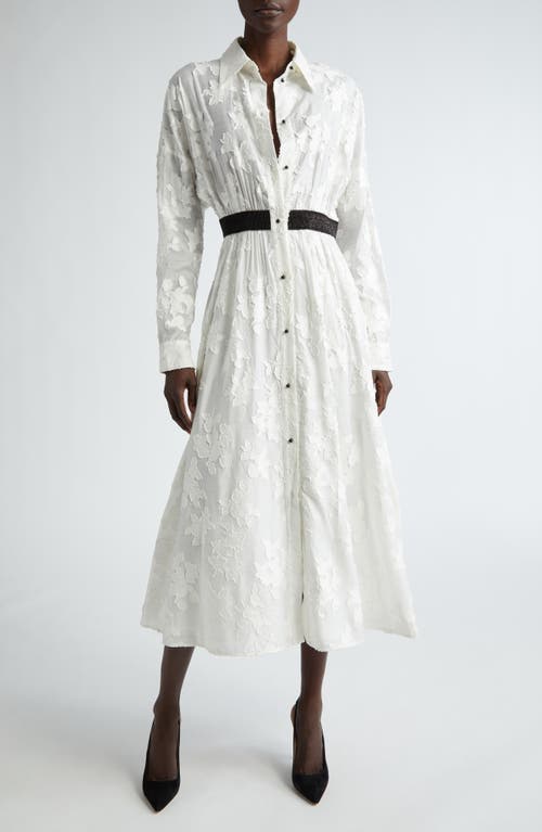 Shop St John St. John Collection Floral Fil Coupé Long Sleeve Shirtdress In Chalk