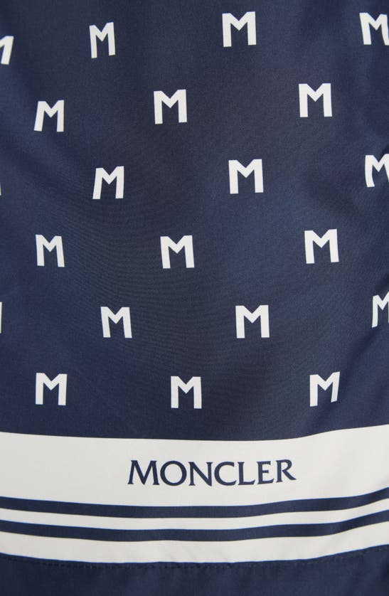 Shop Moncler Mare Monogram Swim Trunks In Navy