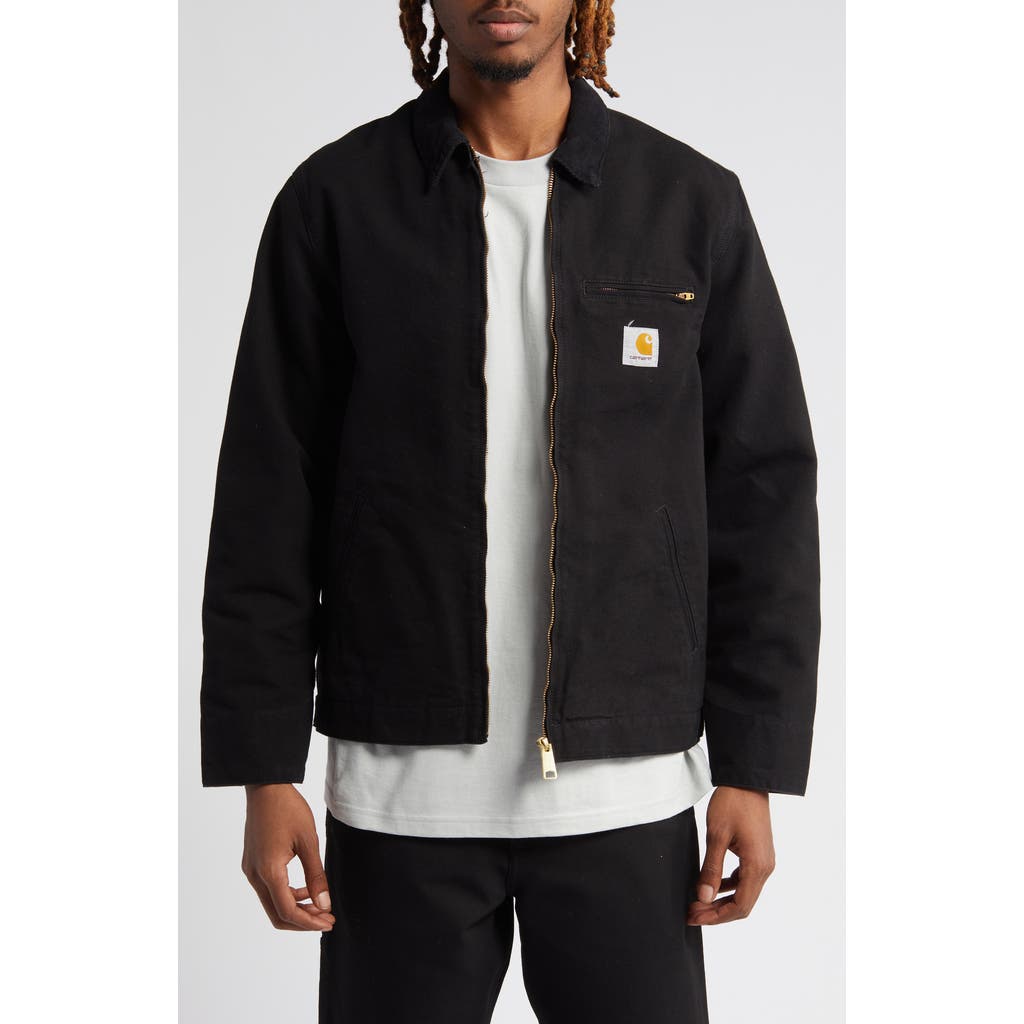 Carhartt Work In Progress Detroit Zip Organic Cotton Canvas Utility Jacket In Black/black Rinsed