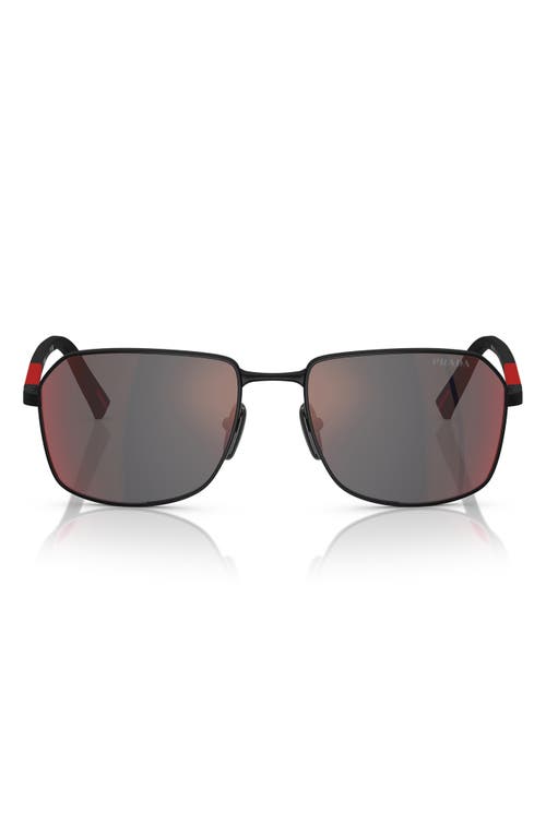 Prada Linea Rossa 57mm Rectangular Sunglasses In Rubber Black