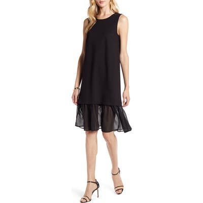 Halogen Sleeveless Ponte Chiffon Hem Dress, Black