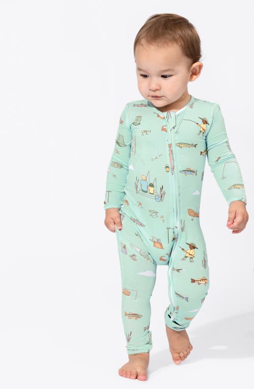 Shop Bellabu Bear Gone Fishing Convertible Footie Pajamas In Teal Green