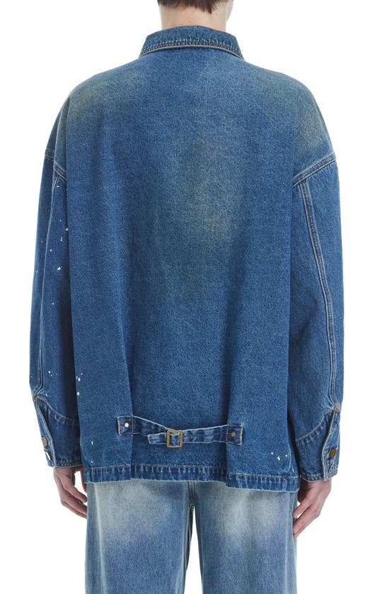 Shop Found Distressed Denim Painter Jacket In Sand Washed Blue