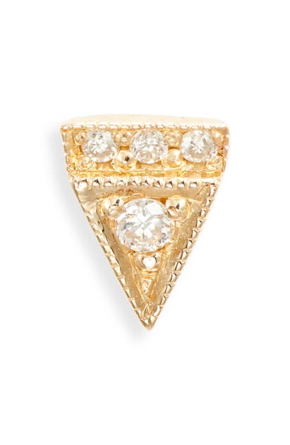 Click to view more detailed imagery on our partner's website Jennie Kwon Designs Deco Point Triangle Diamond Single Stud Earring In Yellow Gold/ Diamond