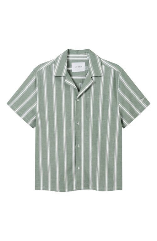 Les Deux Lawson Stripe Camp Shirt in Vineyard Green/White
