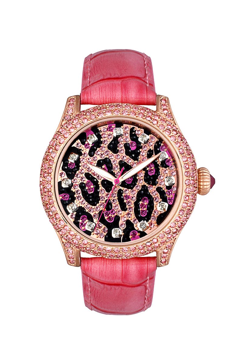 BETSEY JOHNSON Leopard Dial Watch, Main, color, Pink