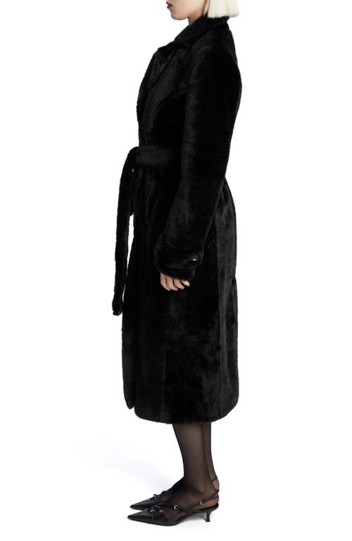 Bardot Faux Fur Double Breasted Trench Coat In Black