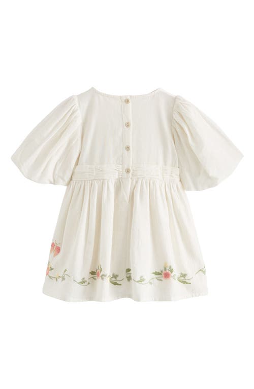 Shop Next Kids' Puff Sleeve Embroidered Cotton & Linen Dress In White