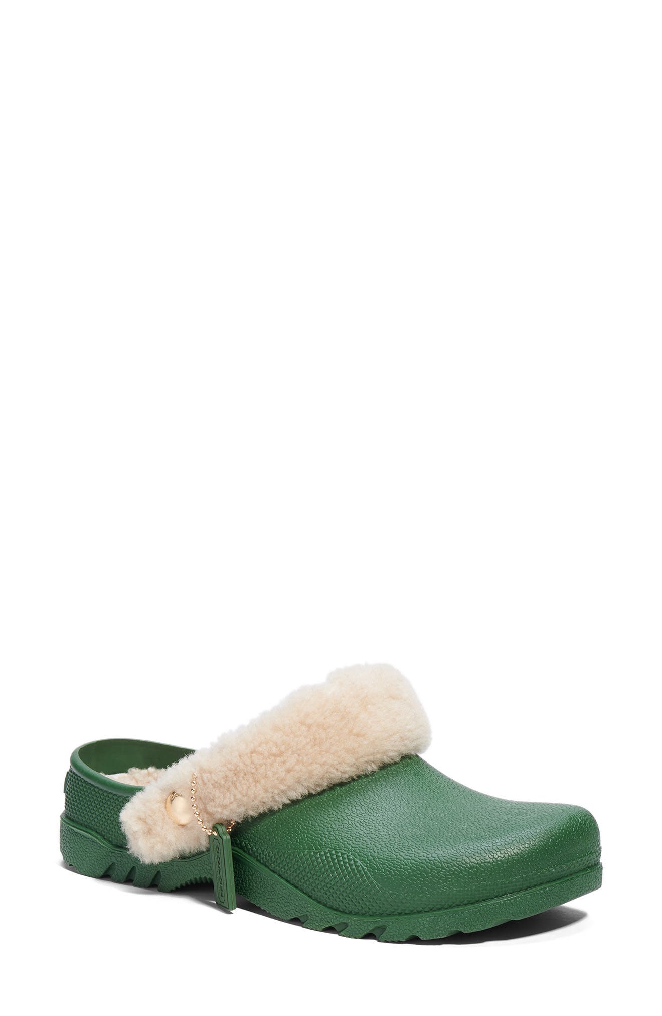 coach shearling monogram clogs