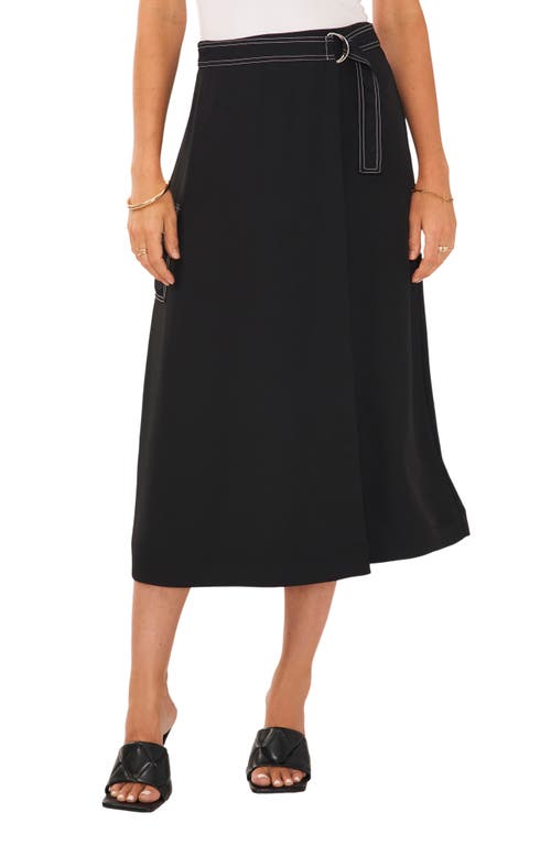Cargo Pocket Belted Midi Faux Wrap Skirt in Rich Black