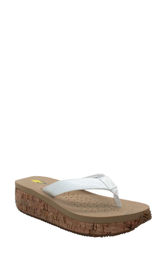 Volatile Neville Platform Flip Flop In White Snake Print
