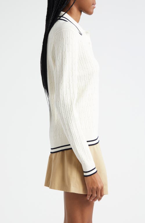 Shop Sporty And Rich Sporty & Rich Cable Tipped Long Sleeve Polo Sweater In Cream