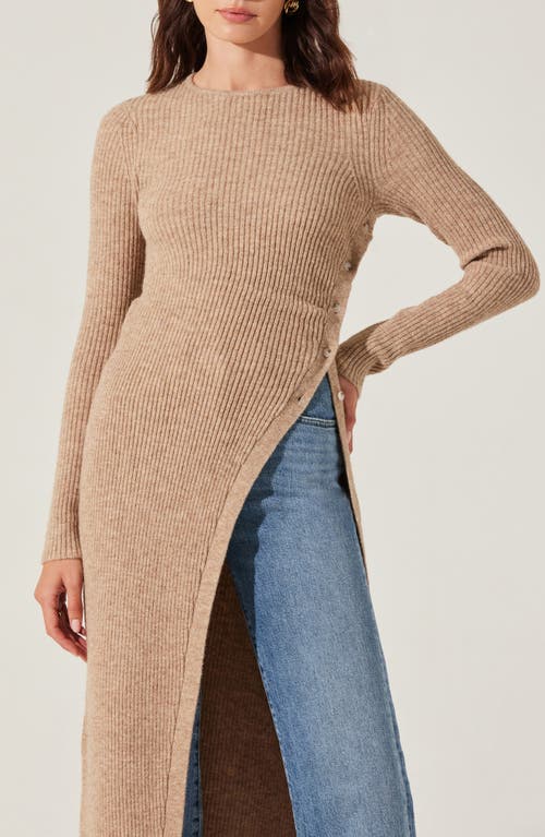 Shop Astr The Label High Slit Long Sweater In Tan