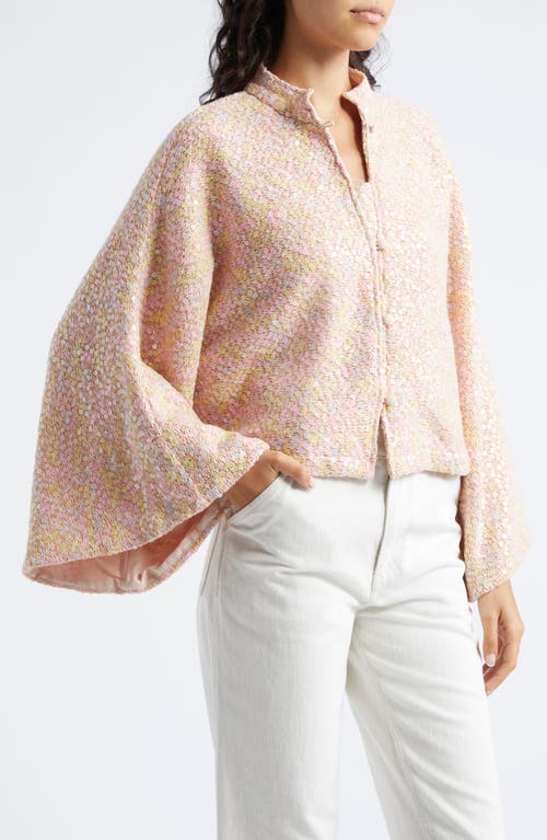 La Vie Style House Daisy Sequin Bell Sleeve Crop Jacket In Peach Pink