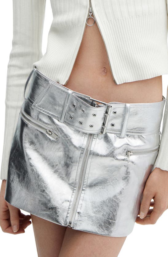 Shop Mango Metallic Faux Leather Miniskirt In Silver