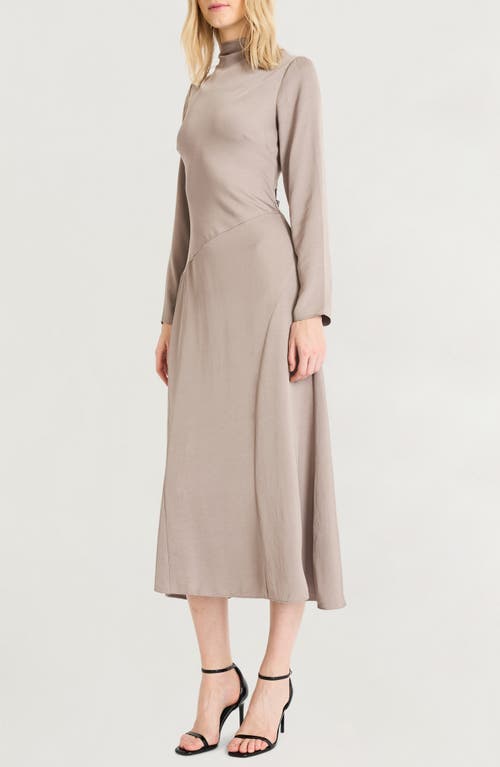 Shop Luxely Funnel Neck Long Sleeve Midi Dress In Taupe Gray