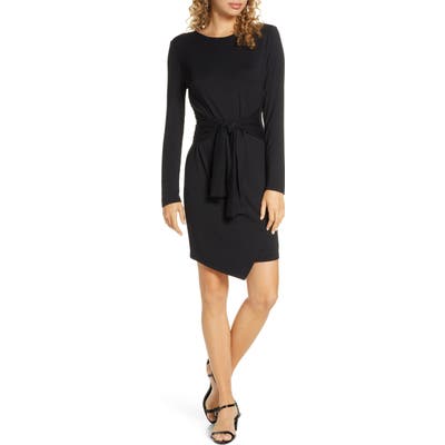 Fraiche By J Long Sleeve Asymmetrical Hem Dress, Black