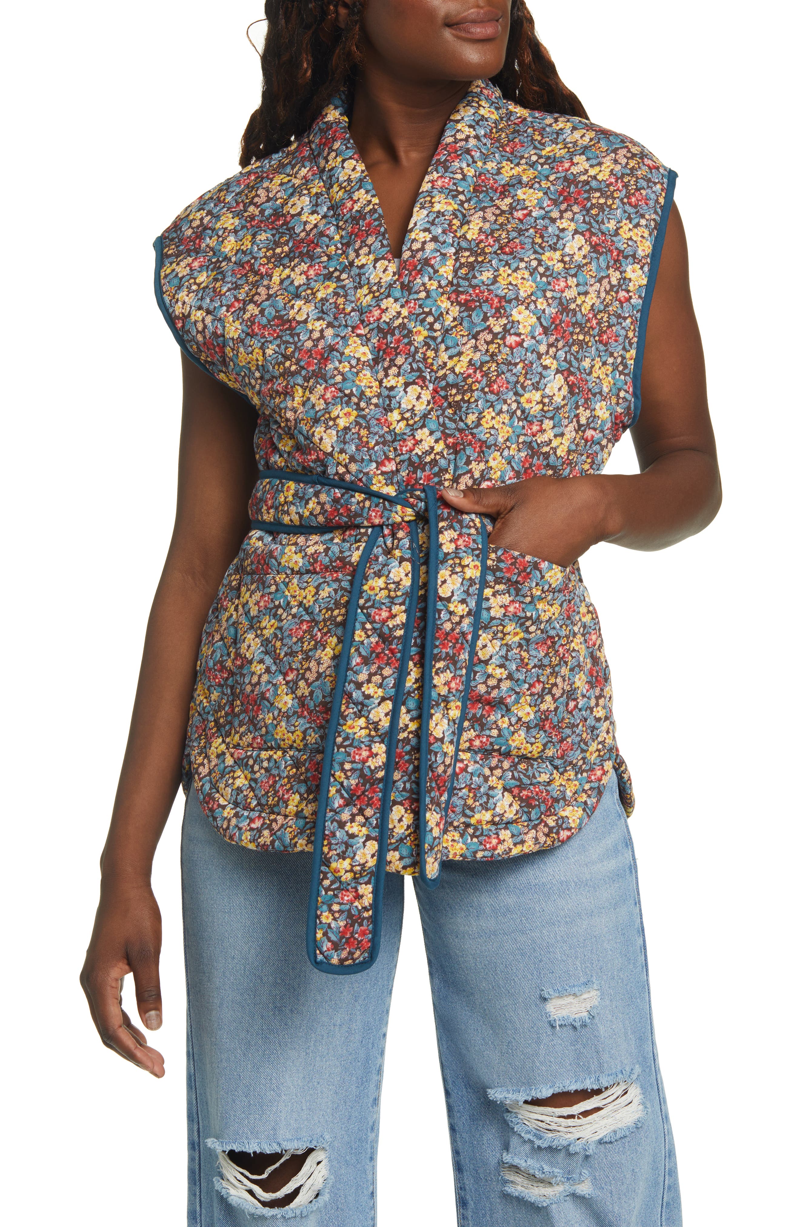 floral quilted vest