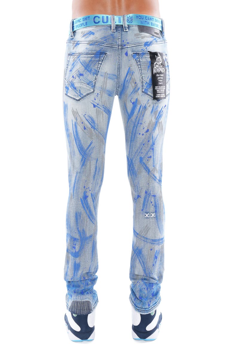 Cult of Individuality Punk Belted Distressed Super Skinny Jeans, Alternate, color, Scratch