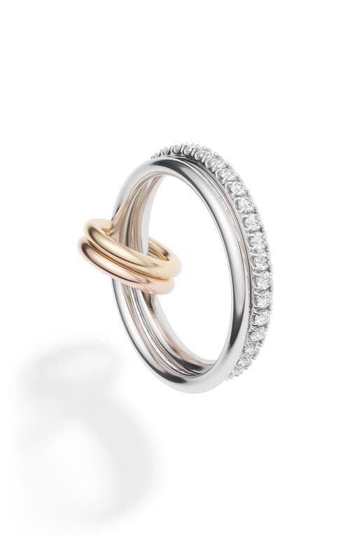 Spinelli Kilcollin Marigold 2-linked Ring In Sterling Silver With Pave Gray Diamonds And Mixed Gold Connectors In Silver/diamond